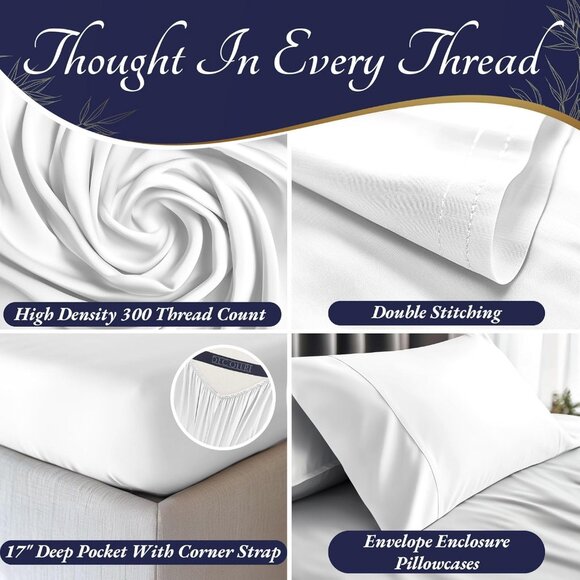 10- NIB Bamboo Sheets King Size 4pcs -Ultra Soft & Luxuriously Cooling, 17" Deep - Picture 3 of 8